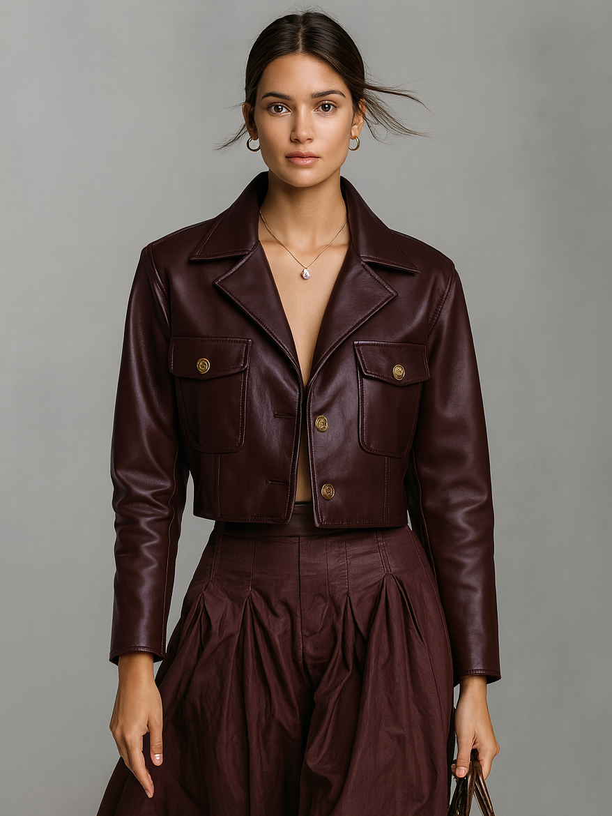 Women's Minimalist Faux Leather Short Jacket MDA1579L7Y