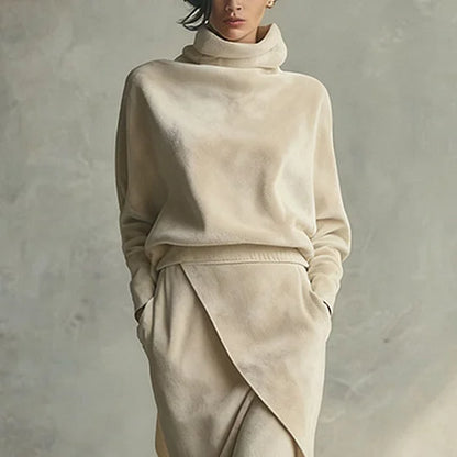 Solid Color Casual Velvet Set with Asymmetrical Design