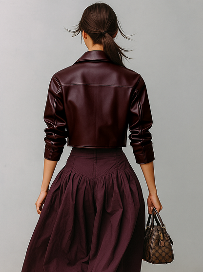 Women's Minimalist Faux Leather Short Jacket MDA1579L7Y