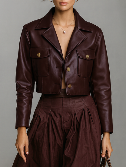 Women's Minimalist Faux Leather Short Jacket MDA1579L7Y