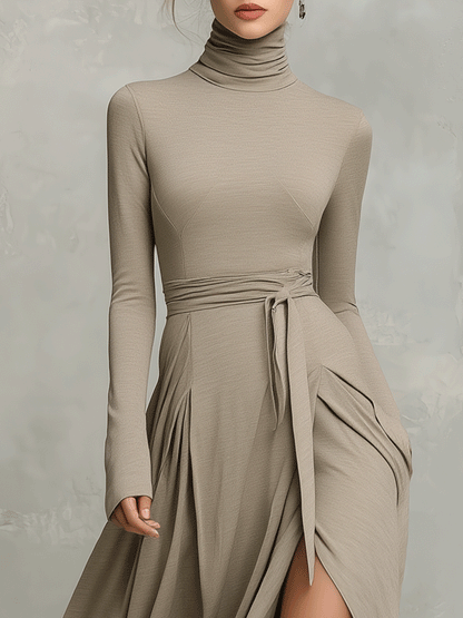 Women’s Elegant Figure-flattering Long Sleeves Knit Blend Midi Dress MDA2446G6I