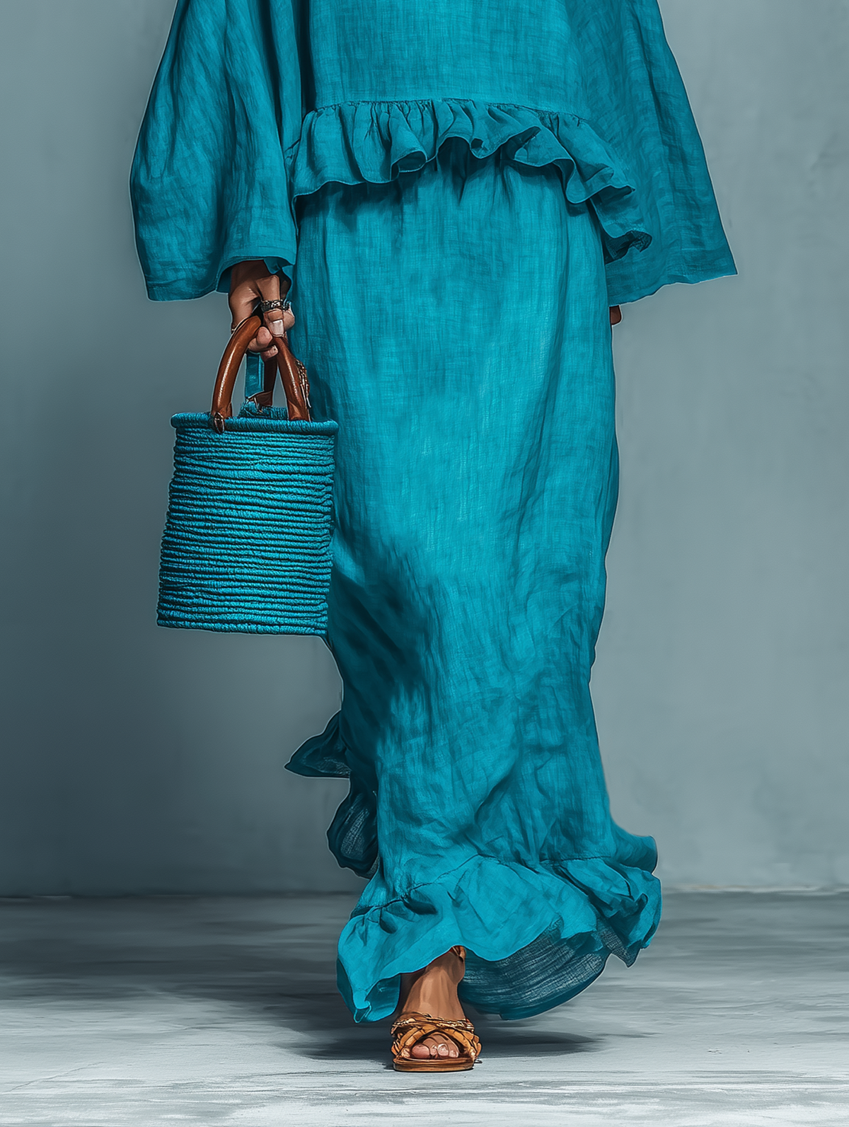 Women's Minimalist Linen Blend Blouse And Straight Skirt Set MDA1655L9Y