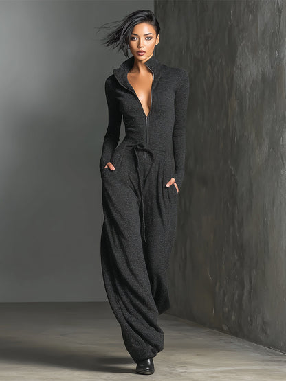 Women's Elegant Knit Sparkling Zipper Front Jumpsuit MDA2560G5I