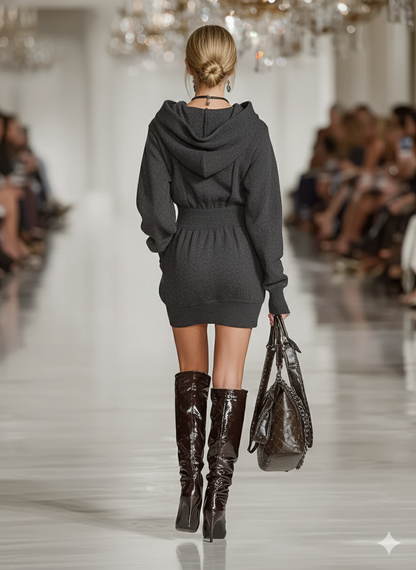 Women's Minimalist Sports Hooded Waist Mini Dress MDA1137J4Y