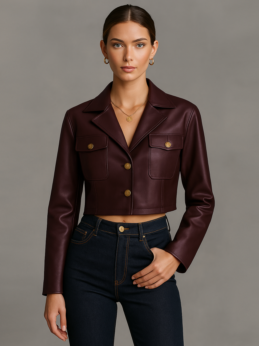 Women's Minimalist Faux Leather Short Jacket MDA1579L7Y