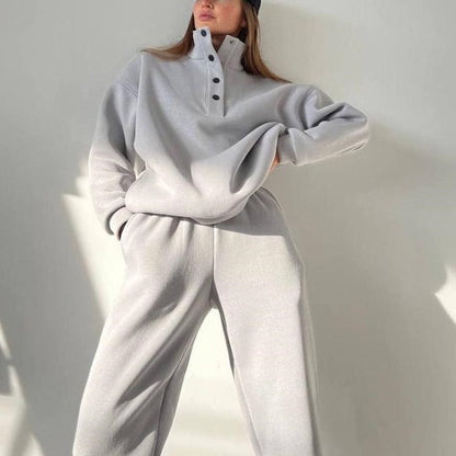 Women's Button Sweatshirt & Sweatpants (2-Piece Set)